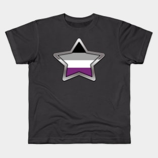 Large Asexual Pride Flag Colored Star with Chrome Frame Kids T-Shirt